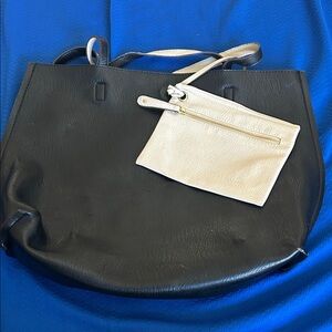 Leather Black and Cream Tote Bag